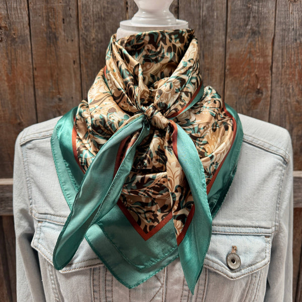 35X35" Emerald and Tan Floral Wild Rag / Scarf WR3448