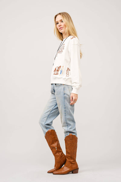 23230T - Western Motif Embroidered Graphic Sweatshirt: OFF WHITE / M