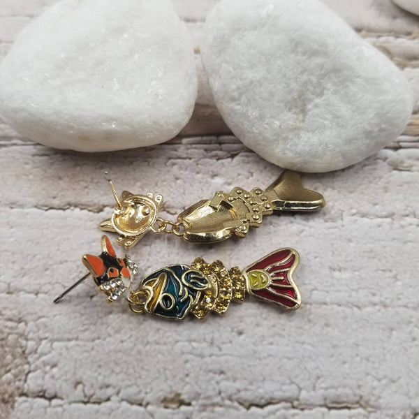 Lovely Alloy Cat And Fish Earrings