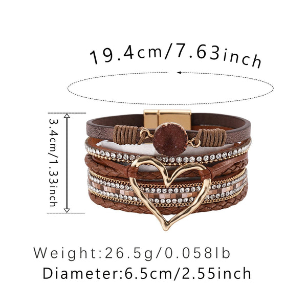 Multi-Layer Heart-Shaped Bangle Bracelets | Magnetic Buckle: Silver