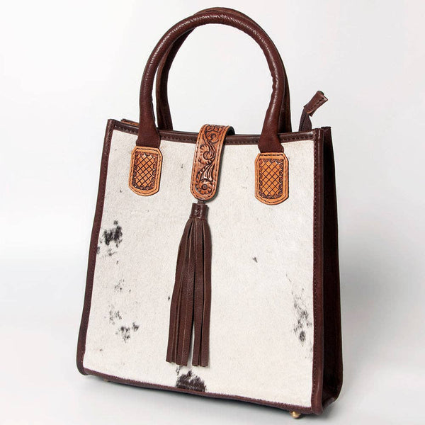 LC-ADBGA279 American Darling Cowhide Tote with Tooled Leather & Tassel Genuine Hair-On Hide: ADBGA279C
