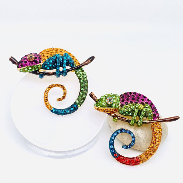 Colorful Rhinestone Chameleon Lizard Brooch: Purple