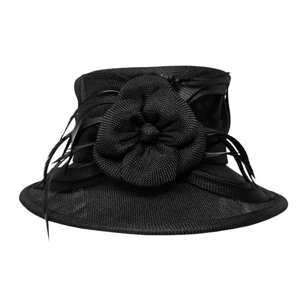 Flower Ribbon Feather Accented Sinamay Dressy Hat: Camel