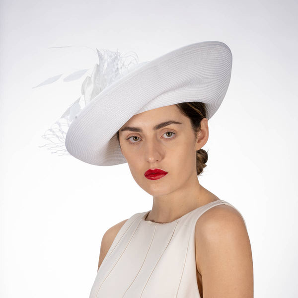 301902 Silk Flower Veil Poly Straw Church Hats: PP / IVORY