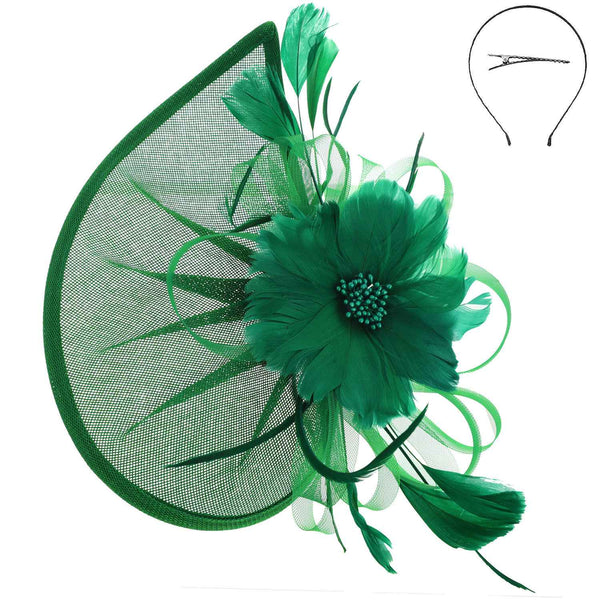Beaded Pistil Feather Flower w/ Loops Mesh Fascinator: Burgundy