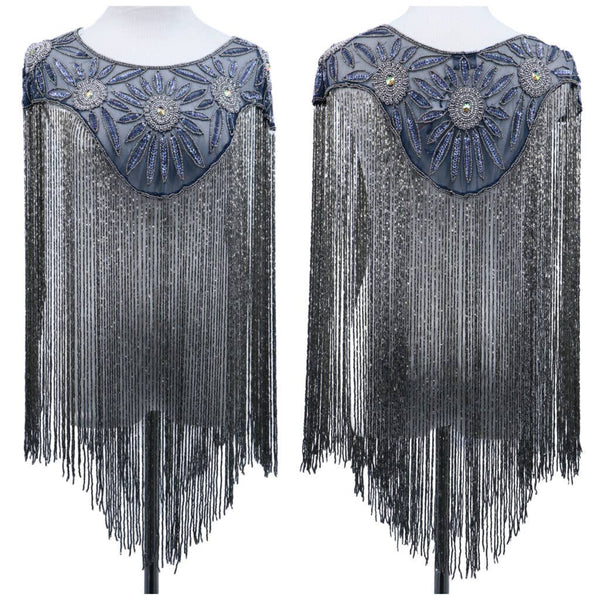 8872 - Beaded Shawl w/collar - 24" tassel