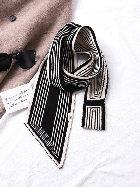 Split-Joint Striped Scarf: BLACK WHITE / One_size