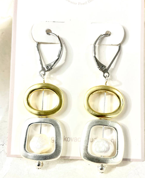 #57EDBL-Double Modern Earring: SILVER/AQUA