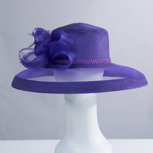 301886 Ribbon Bow Crinoline Brim Poly Straw Hats: PP / NAVY