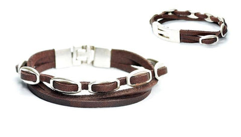 1903 Genuine leather pewter, silver plated bracelet: Brown / Woman