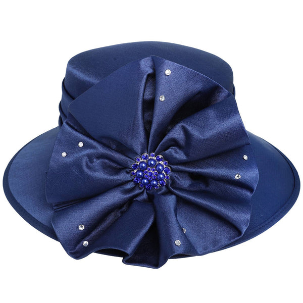 Floral Down Brim Brooch Accent Dressy Braid Hat: Burgundy