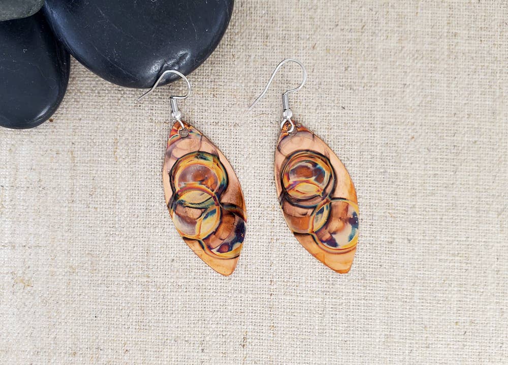 Flame Paint Copper Thin Oval Earrings