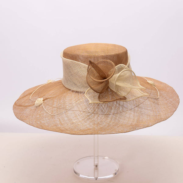 Two tone  Callalily Adorned Wide Soft Sinamay Hats | 117138: Yellow/Blue Ice