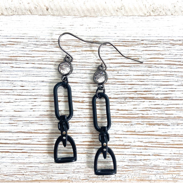 Horse bit stirrup earrings equestrian Derby style jewelry: Silver
