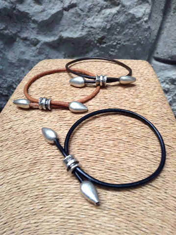 10A pewter, silver plated black genuine leather: Tan