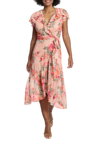 Flutter Floral Faux Wrap Dress