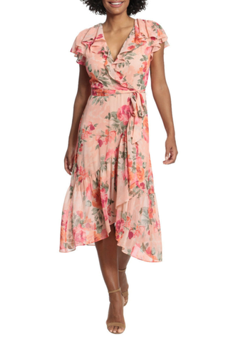 Flutter Floral Faux Wrap Dress