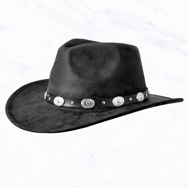 Suede Regular Cowboy Fedora Hat with Studded Belt: Ivory