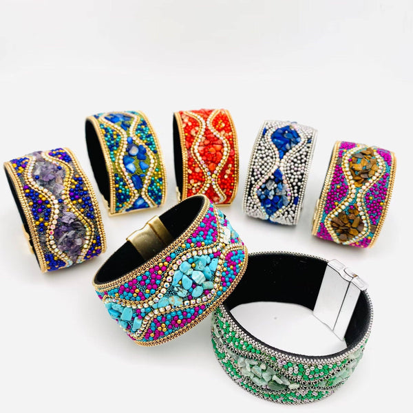 Bohemian Handmade Gravel Beads Magnetic Buckle Bangle: 4