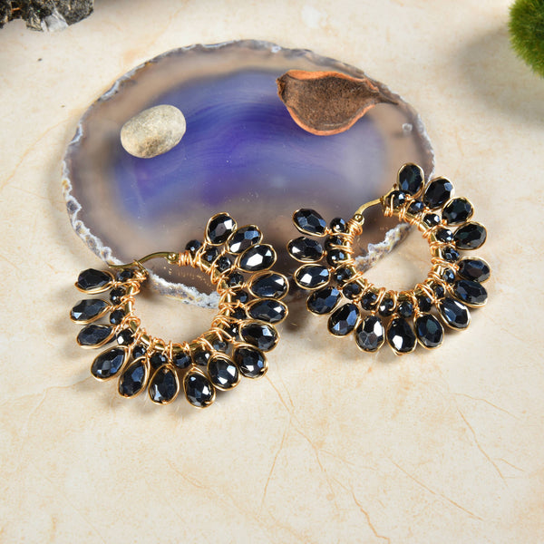 Fan Crescent Stud Beaded Earrings: Multi-Colored