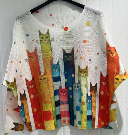 Multi Cats Round Knit Sweater