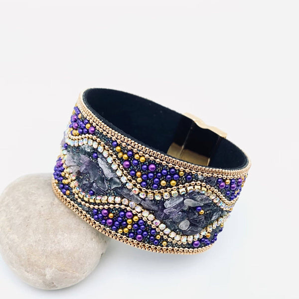 Bohemian Handmade Gravel Beads Magnetic Buckle Bangle: 4