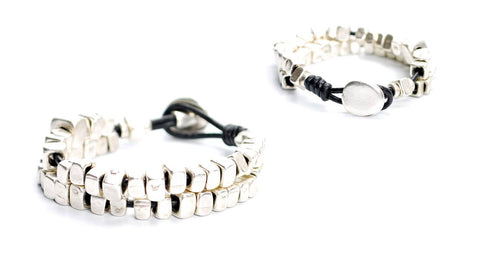 1950  double row cube silver plated bracelet: Woman