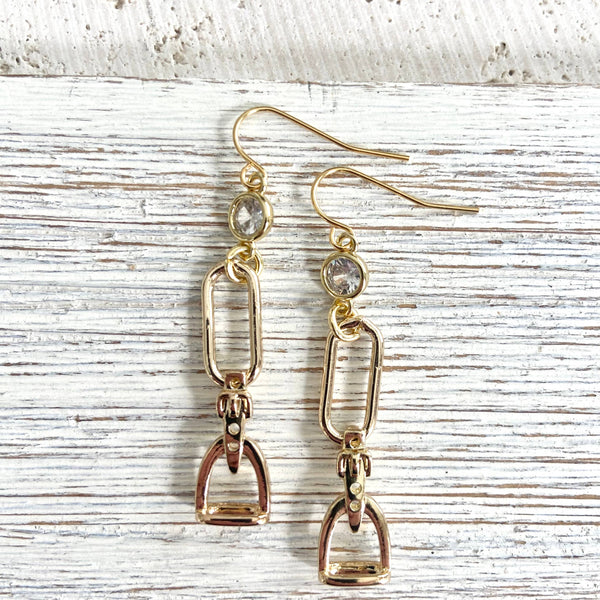 Horse bit stirrup earrings equestrian Derby style jewelry: Silver