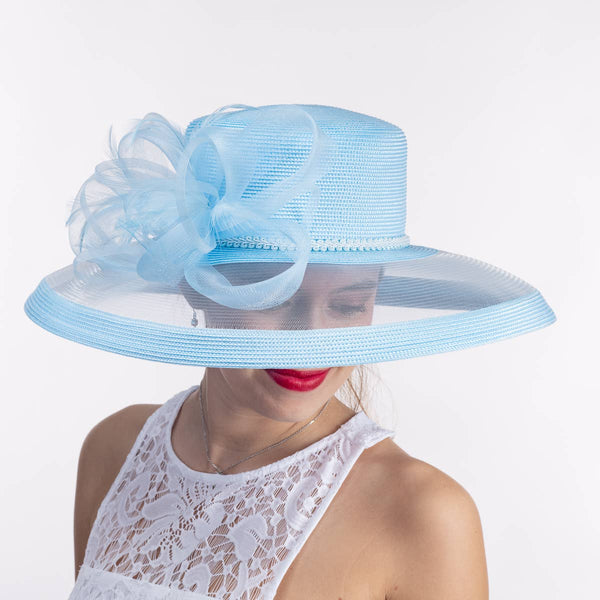 301886 Ribbon Bow Crinoline Brim Poly Straw Hats: PP / NAVY