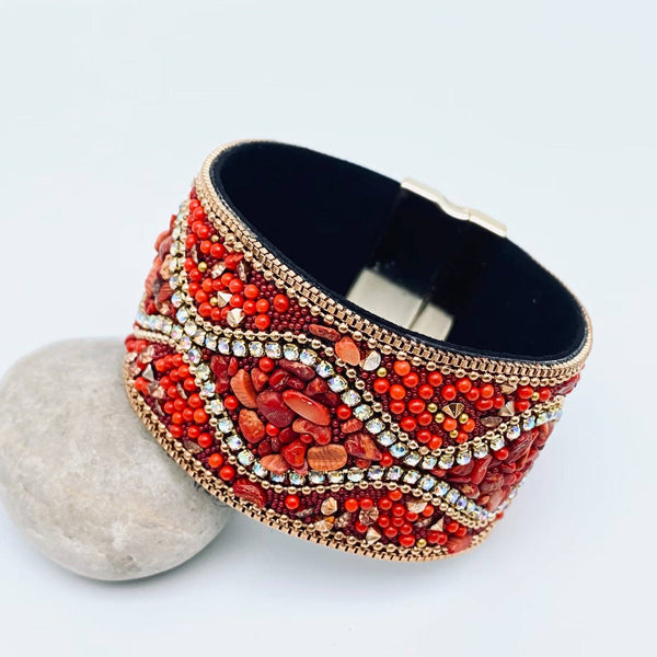 Bohemian Handmade Gravel Beads Magnetic Buckle Bangle: 4