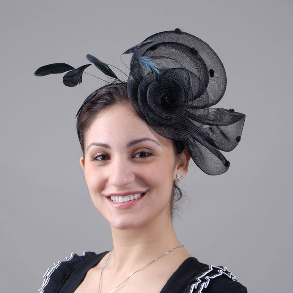 Crinoline Flower Bow Feather Headband Fascinator Cocktail: Gold