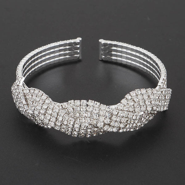 Twisted Rhinestone Cuff Bracelet: Gold Clear