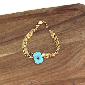 B24047 Northern Light Stone Charm Stainless Steel Bracelet: 01 Turquoise