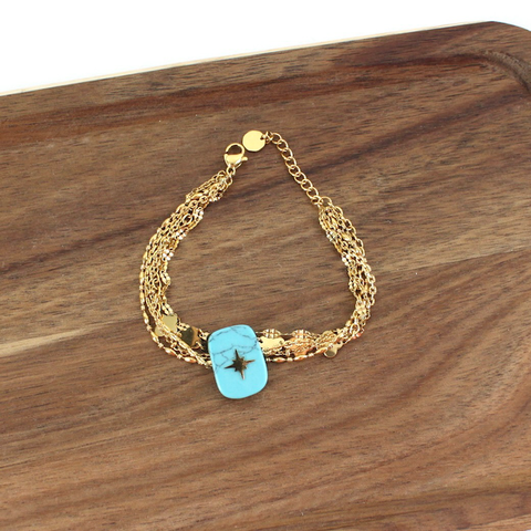 B24047 Northern Light Stone Charm Stainless Steel Bracelet: 01 Turquoise