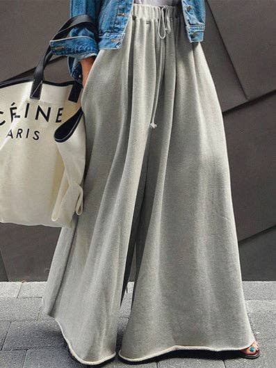Loose Urban Gray Wide Leg Elastic Waist Pants: LIGHT GRAY / M