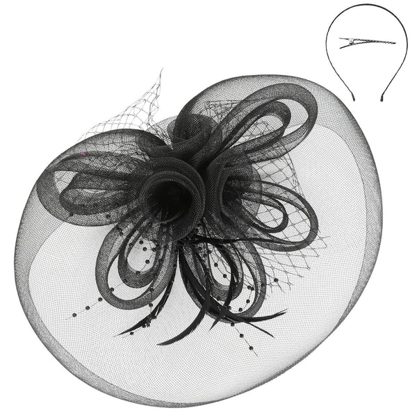 Floral Feather Loopy Bow Mesh Fascinator : Ivory
