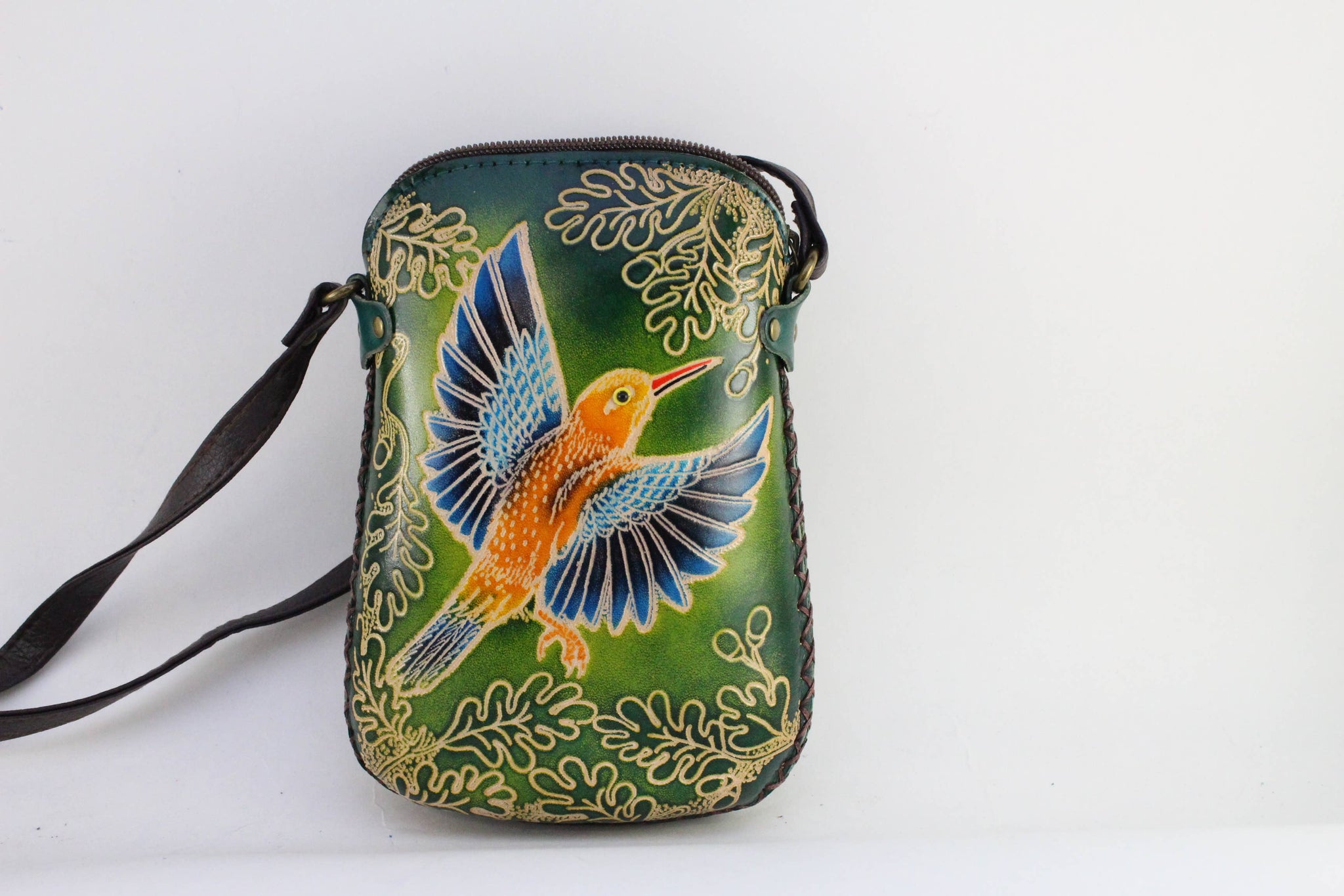 Leather Hummingbird Crossbody Bag