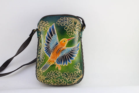 Leather Hummingbird Crossbody Bag