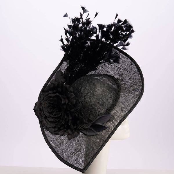 Sinamay Base With Flowers And Feathers Finishing On The Brim: Yellow