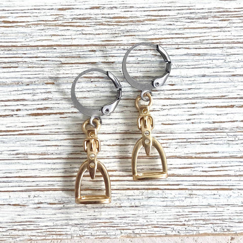 Horse bit earrings stirrup earrings Equestrian derby: Matte gold
