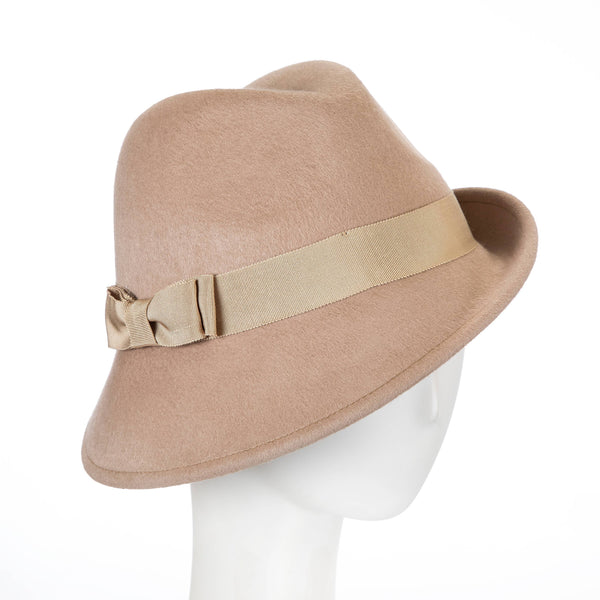 Scorpio Long Hair Brushed Wool Asymmetrical Fedora: Camel