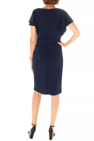 Navy Belted Short Sleeve Dress
