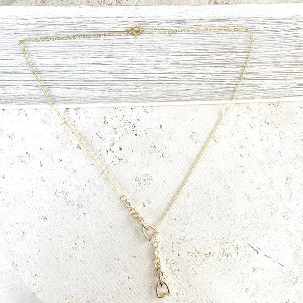 Equestrian jewelry  Y style horse bit stirrup necklace : Silver