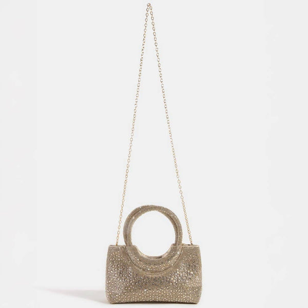 Full Rhinestone Studded Circle Handle Hand Bag: G