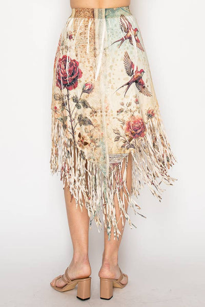 Boho Chic Laser-Cut Fringe Skirt With Handkerchief Hem - 4763BG VINT BIRD: VINTAGE BIRD / M