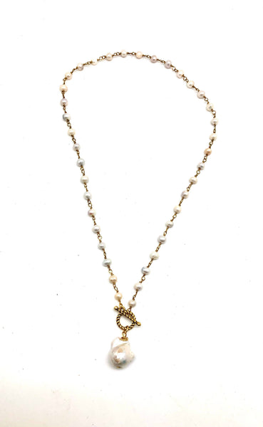 Necklace Freshwater Pearl(4mm)Gold Chain w/Baroque Pearl 18”