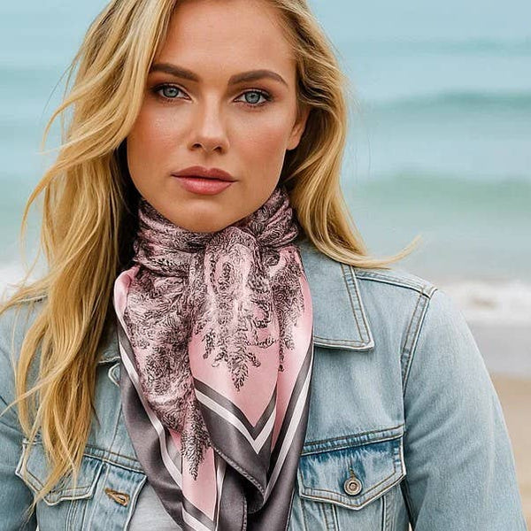 35X35"  Pink & Grey Paisley Wild Rag/Scarf WR3409