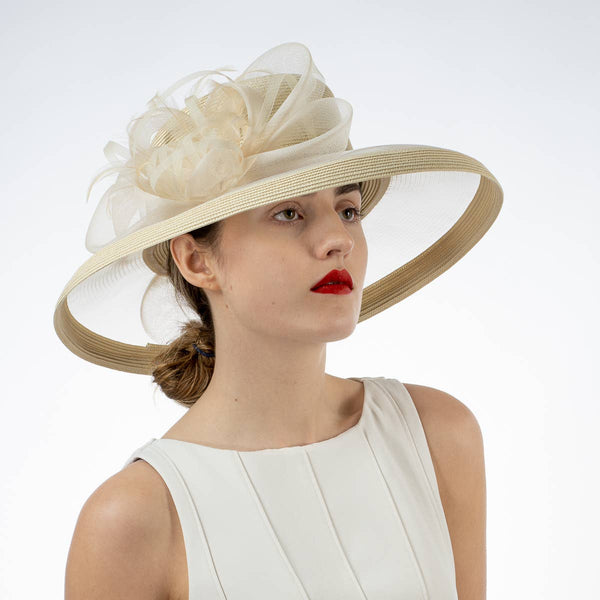 301886 Ribbon Bow Crinoline Brim Poly Straw Hats: PP / NAVY