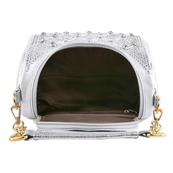 Rhinestone Design Top Flap Petite Handbag: Black