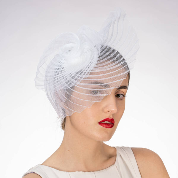 5833C Swirl Pleated Crinoline Comb Fascinator Cocktail Hats: BLACK / Crinoline / Fascinator